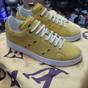 Kiton Yellow Suede Pick Stitch Sneakers